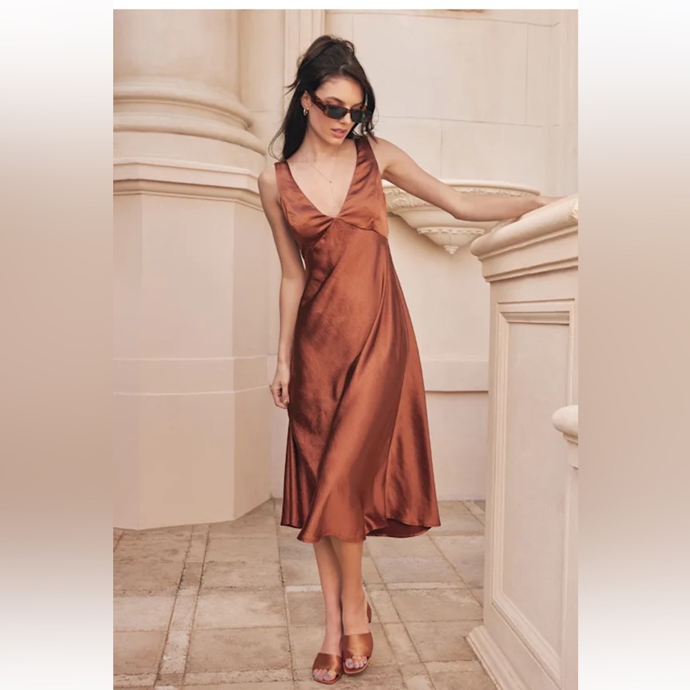 Lulu’s Incredible Love Satin Cowl Back Midi Dress